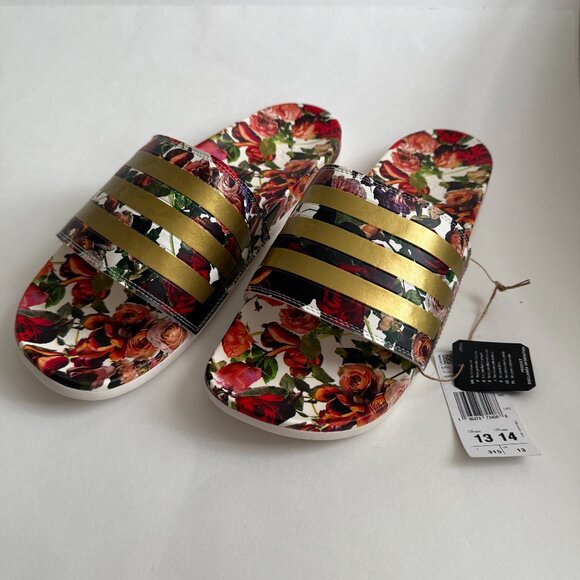 NWT Adidas Unisex Adilette Comfort Gold Stripe Sandals Size 13Men/14Women